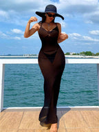 Saída de Praia Vestido Longo Transparente Alças Finas - imagem 3