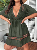 Saída de Praia Plus Size Bordado Vazado