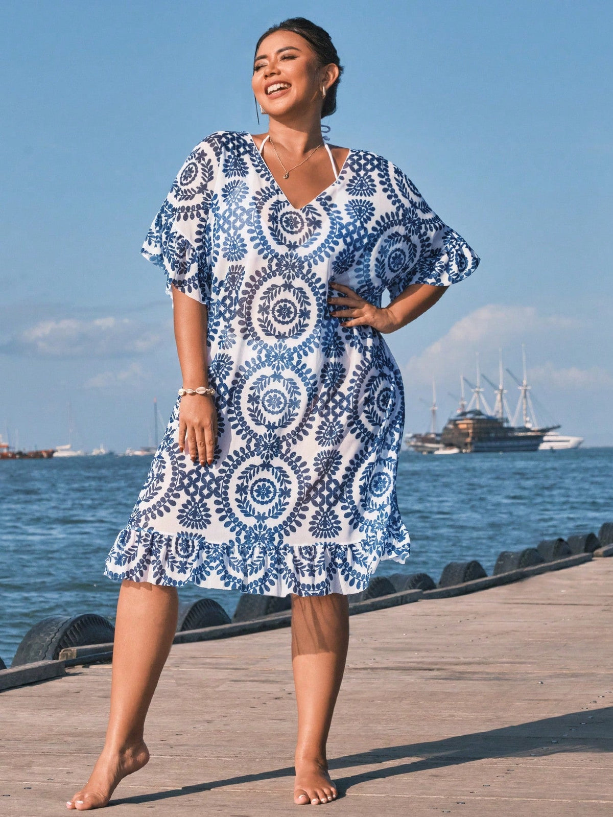 Saída de Praia Plus Size com Babado - imagem 1