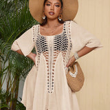 Saída de Praia Plus Size Gola Quadrada