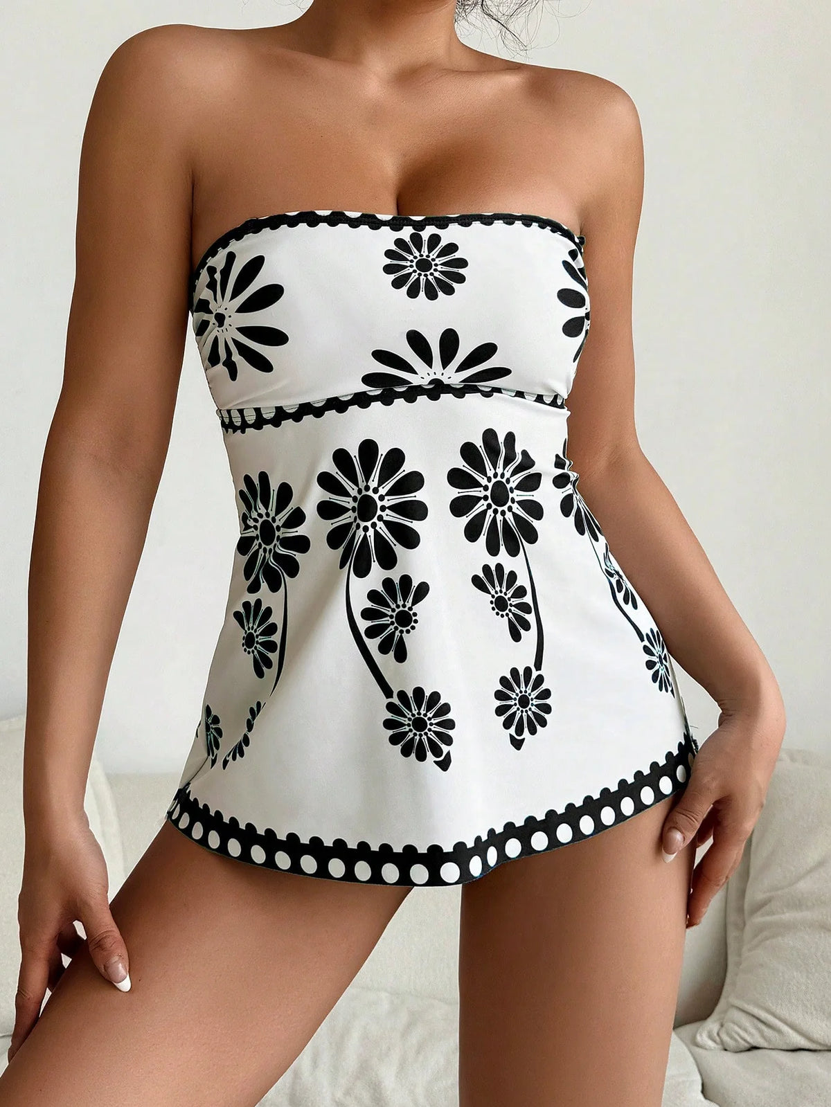 Tankini Bandeau com Estampa de Folhagem - imagem 4