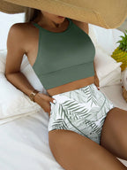 Tankini Boho com Gola Alta Dividida - imagem 1