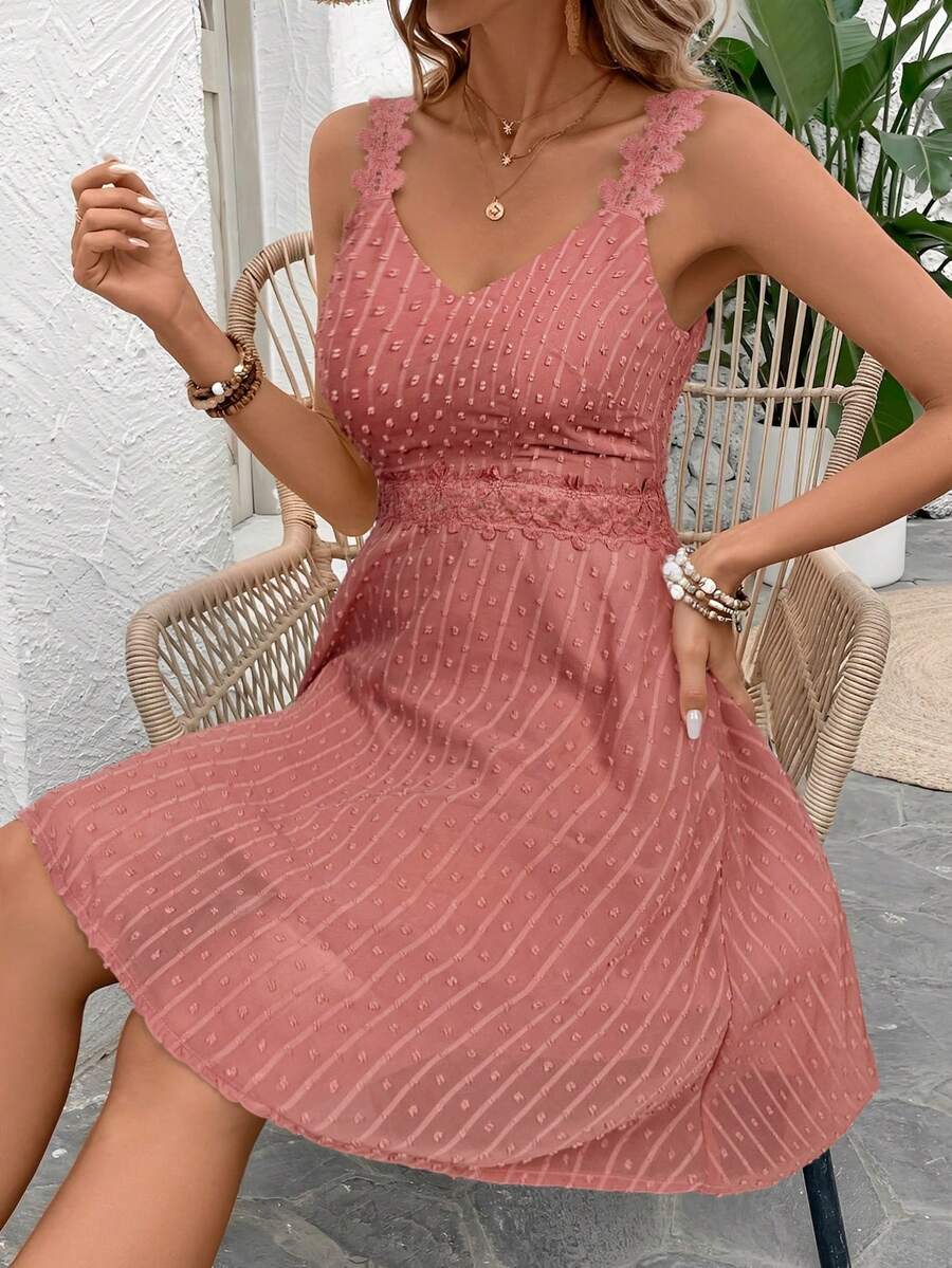 Vestido Cami em Jacquard com Decote nas Costas - La Lecce
