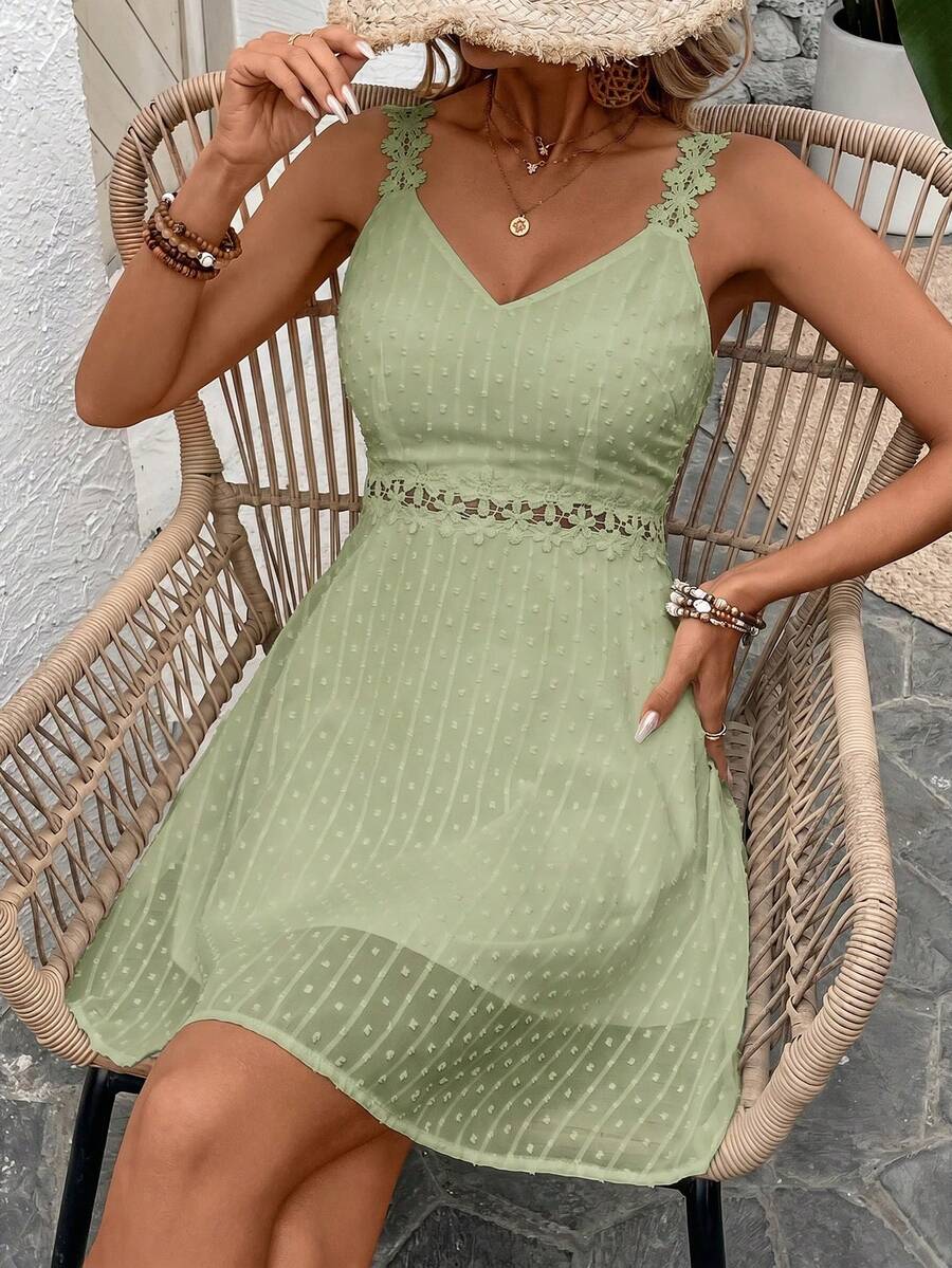 Vestido Cami em Jacquard com Decote nas Costas - La Lecce