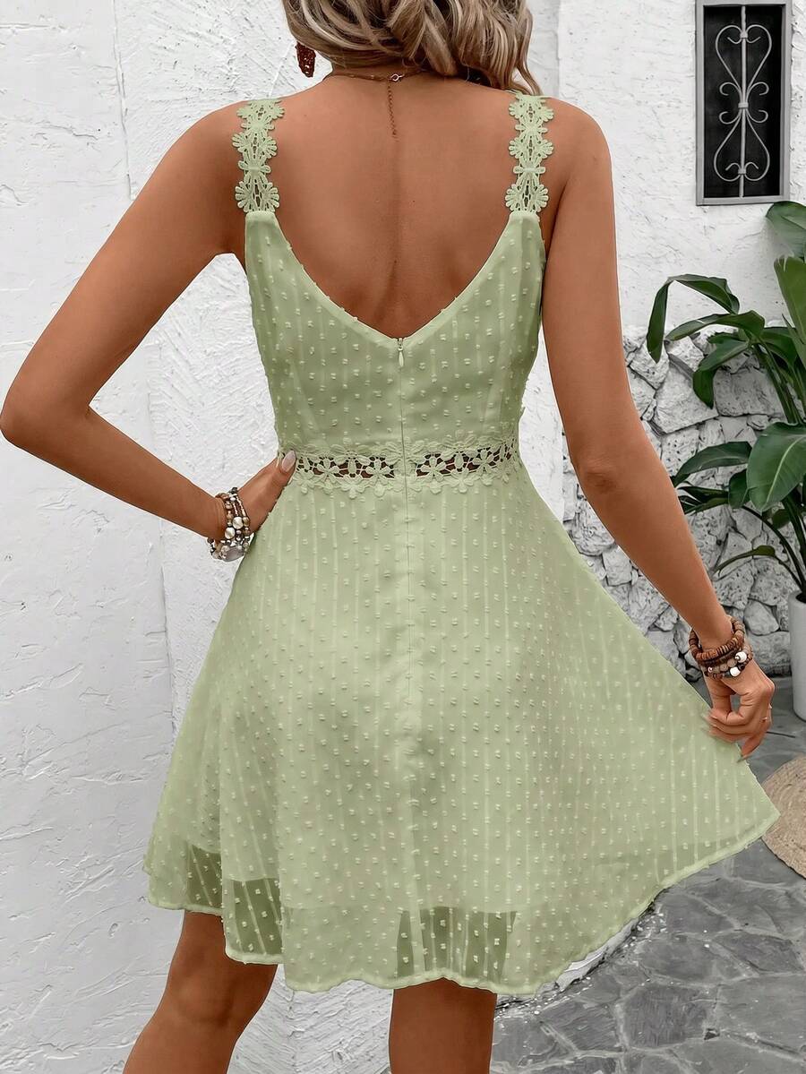 Vestido Cami em Jacquard com Decote nas Costas - La Lecce