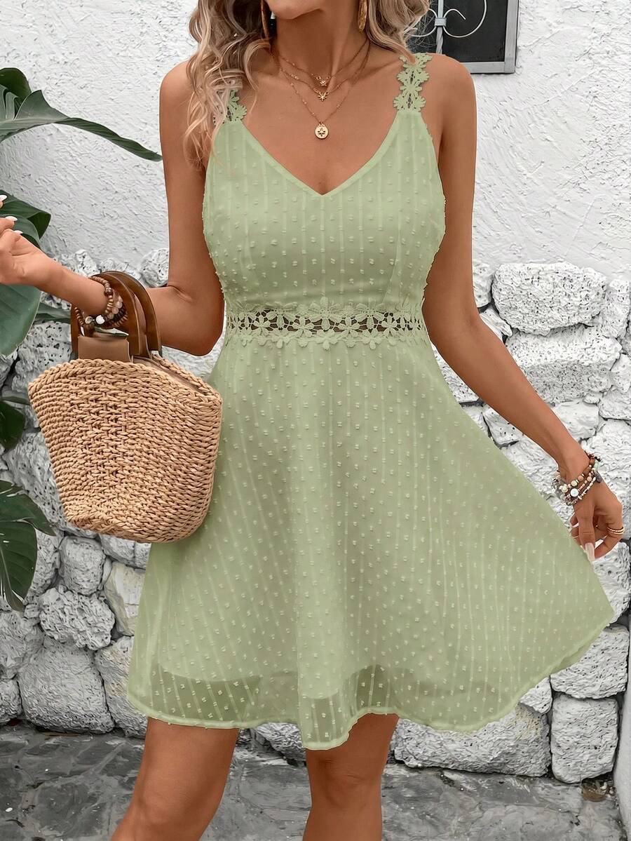 Vestido Cami em Jacquard com Decote nas Costas - La Lecce