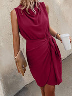 Vestido Casual de Cor Sólida com Amarração - La Lecce