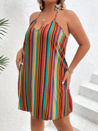 Vestido de Praia Plus Size Halter Listrado