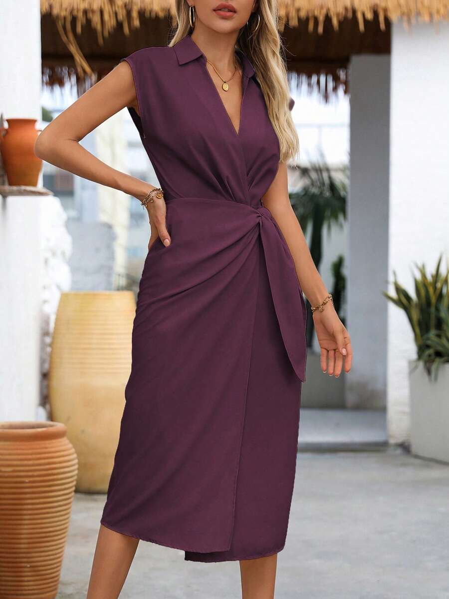 Vestido Longo com Cintura Torcida e Bainha Franzida - La Lecce