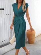 Vestido Longo com Cintura Torcida e Bainha Franzida - La Lecce