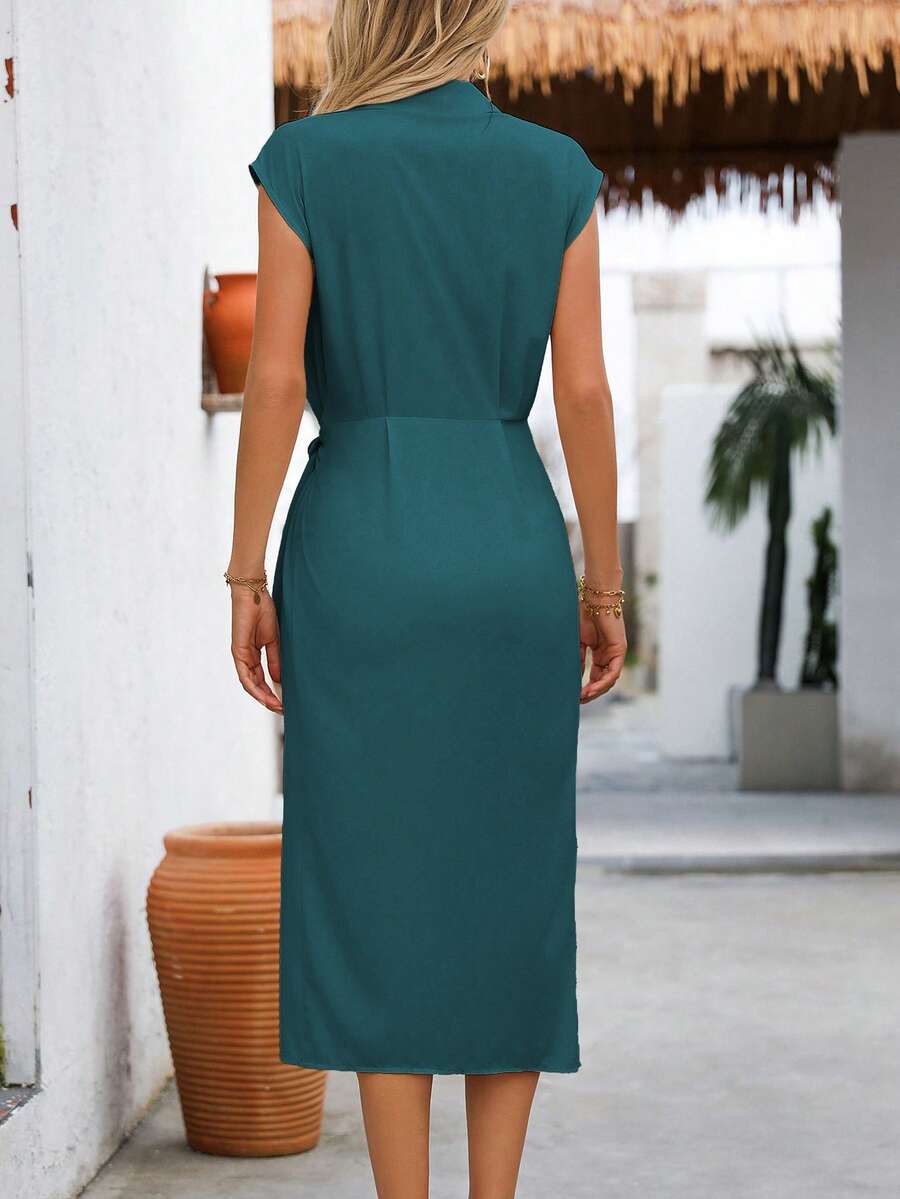 Vestido Longo com Cintura Torcida e Bainha Franzida - La Lecce