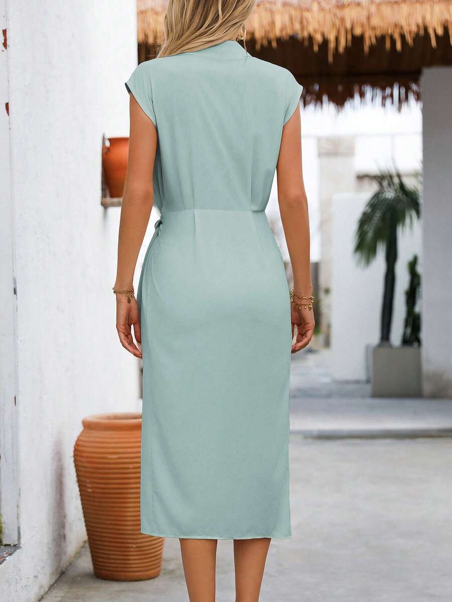 Vestido Longo com Cintura Torcida e Bainha Franzida - La Lecce