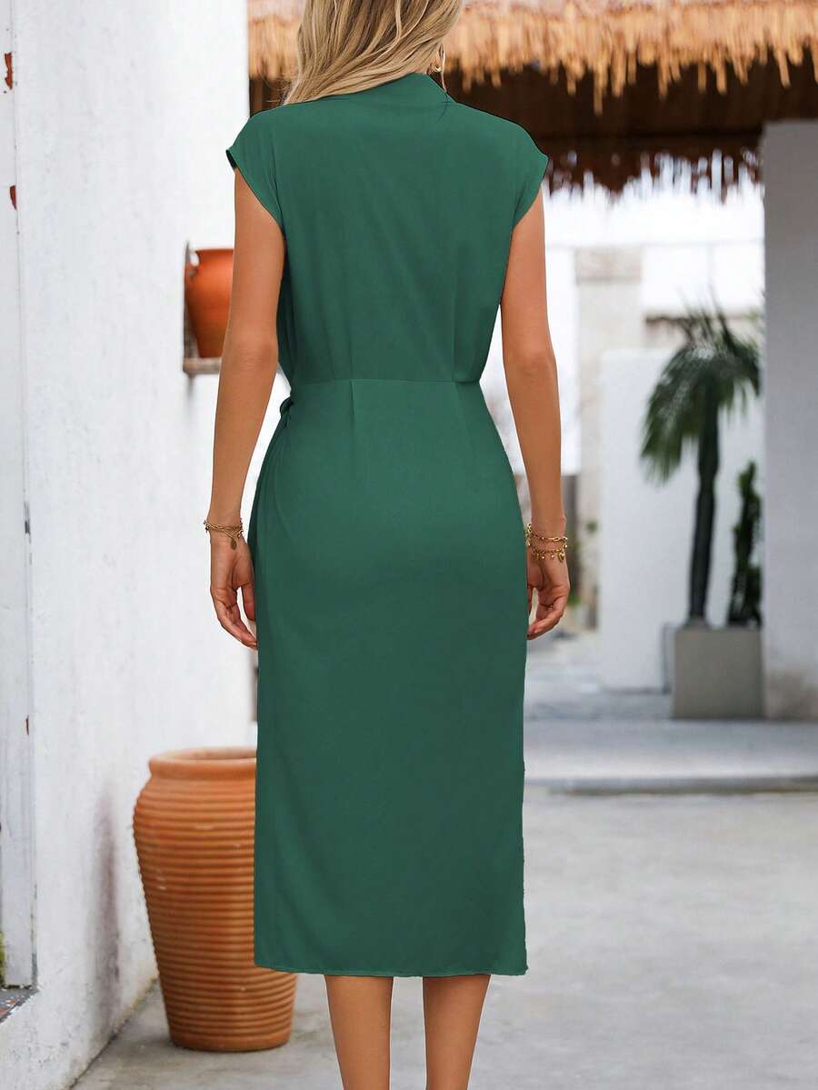 Vestido Longo com Cintura Torcida e Bainha Franzida - La Lecce