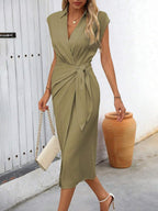 Vestido Longo com Cintura Torcida e Bainha Franzida - La Lecce