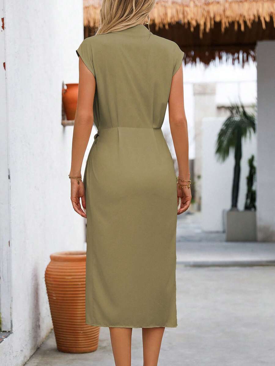Vestido Longo com Cintura Torcida e Bainha Franzida - La Lecce