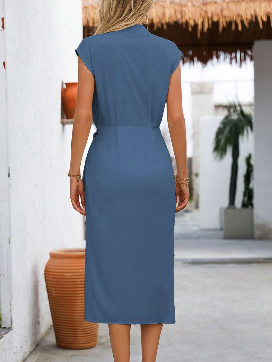 Vestido Longo com Cintura Torcida e Bainha Franzida - La Lecce