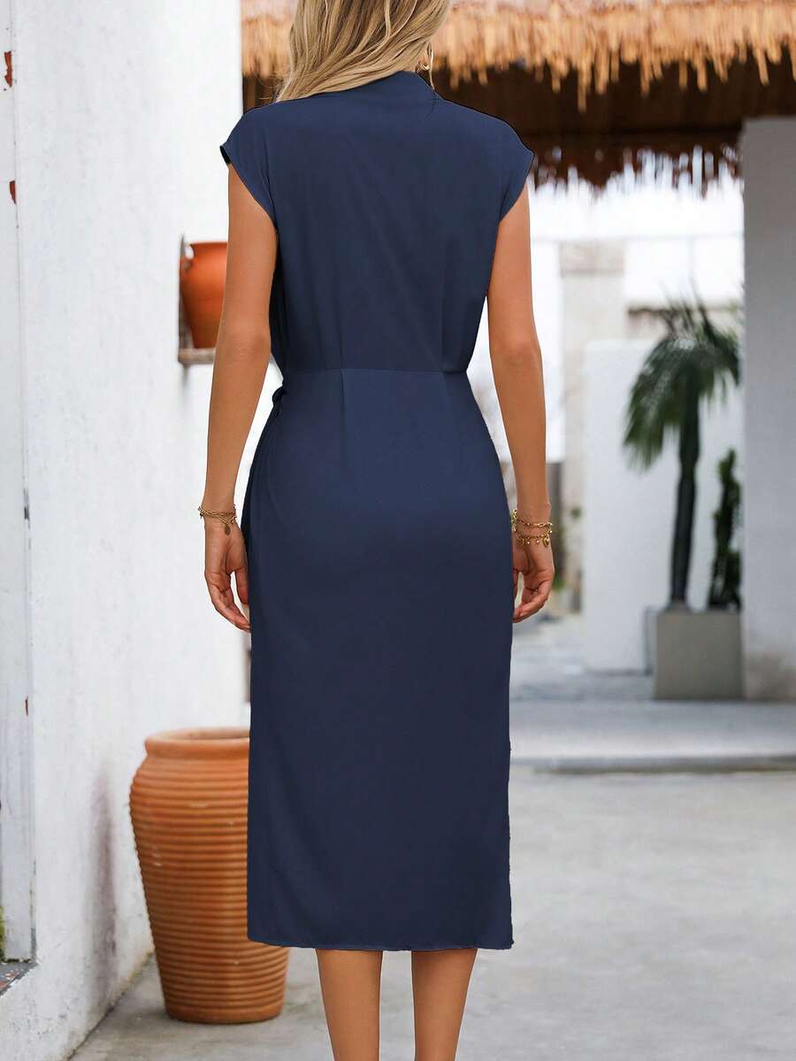 Vestido Longo com Cintura Torcida e Bainha Franzida - La Lecce