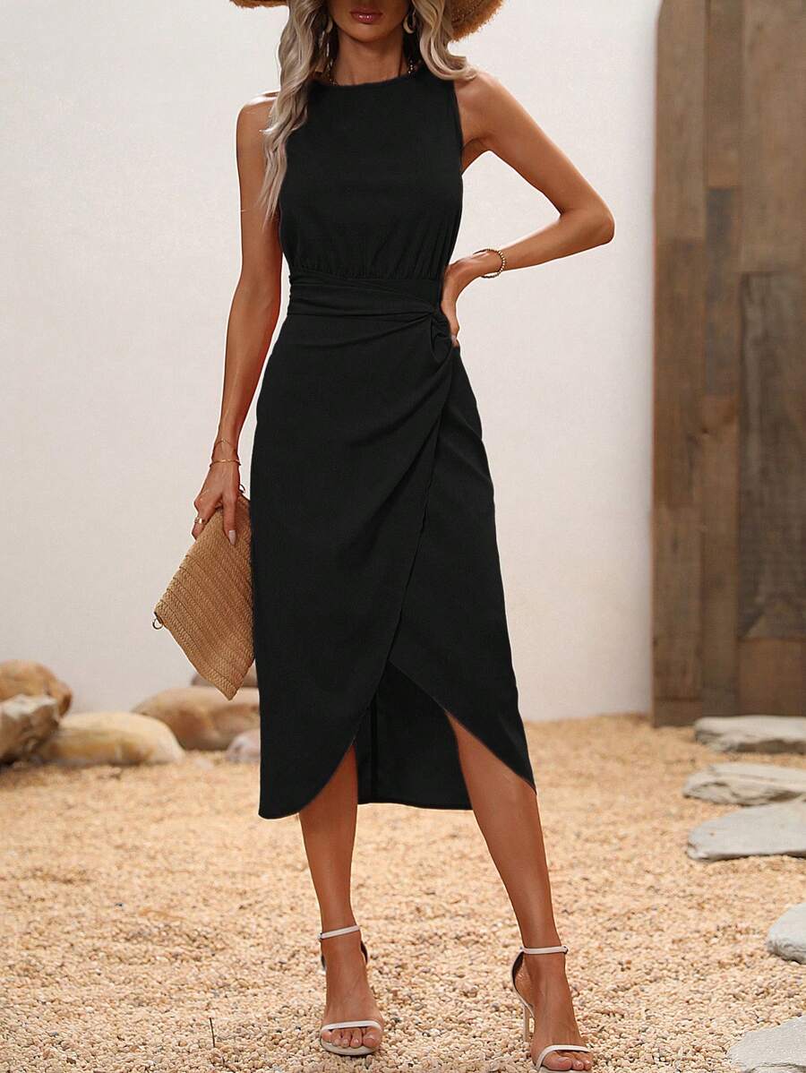 Vestido Longo Envolvente com Bainha Franzida - La Lecce