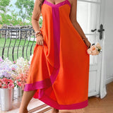 Vestido Longo Plus Size Bloco de Cores