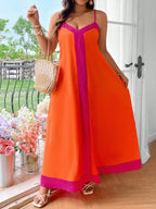 Vestido Longo Plus Size Recorte em Bloco