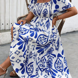 Vestido Plus Size Gola Quadrada com Babado