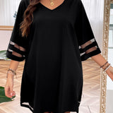 Vestido Plus Size com Malha Contraste