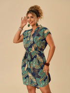 Vestido Plus Size Tropical com Cinto