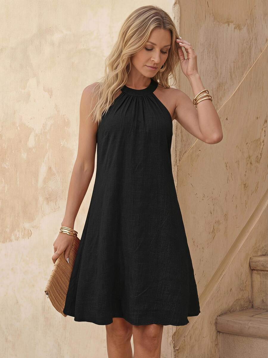 Vestido Regata de Cor Sólida para o Dia a Dia - La Lecce