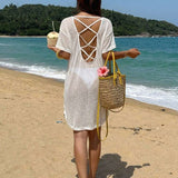 Vestido Saída de Praia Casual de Cor Sólida com Decote nas Costas