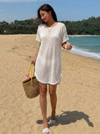 Vestido Saída de Praia Casual de Cor Sólida com Decote nas Costas - La Lecce