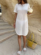 Vestido Saída de Praia Casual de Cor Sólida com Decote nas Costas - La Lecce