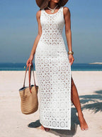 Vestido Saída de Praia em Renda Floral com Fenda - La Lecce