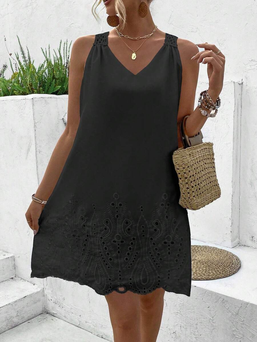 Vestido Sem Mangas com Laço e Recorte - La Lecce