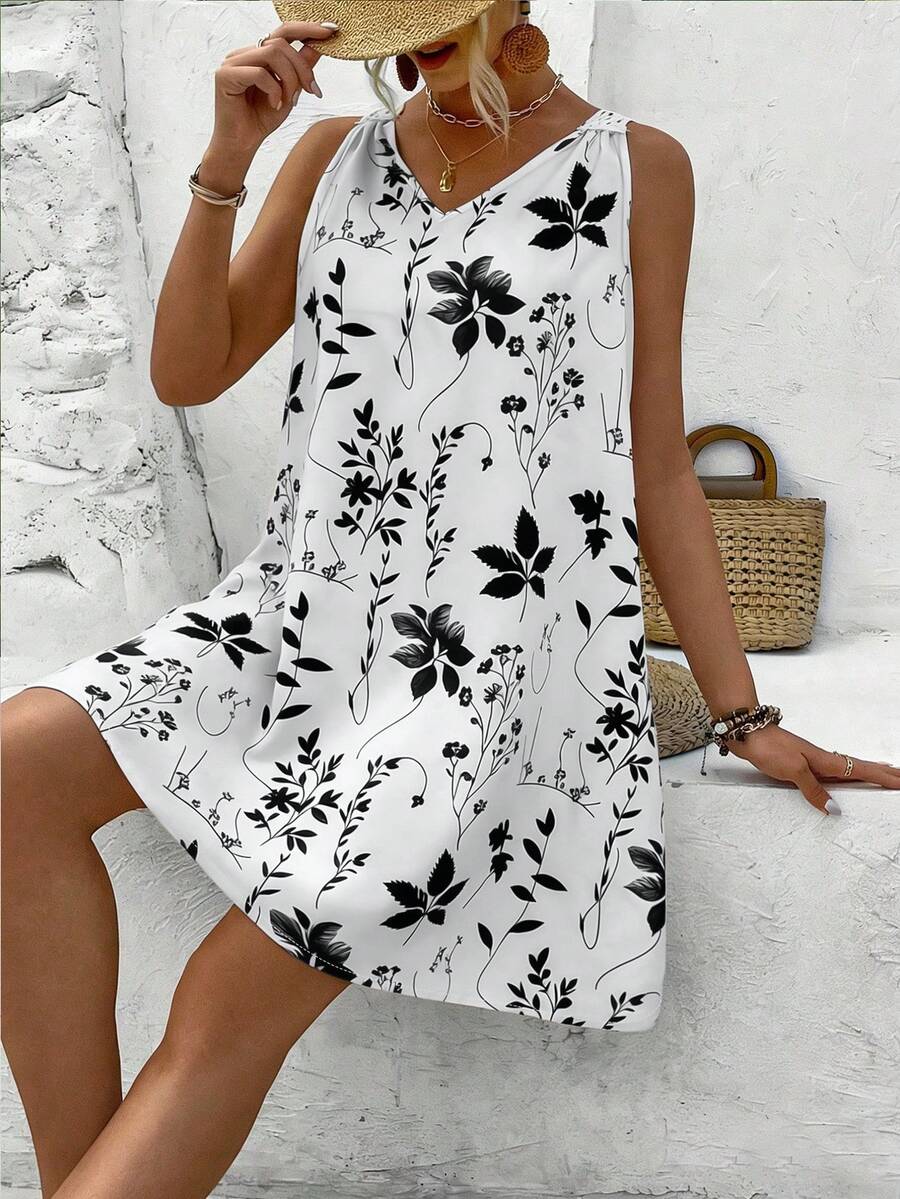 Vestido Sem Mangas com Laço e Recorte - La Lecce