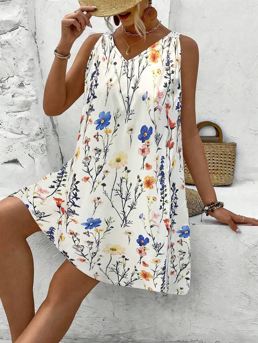 Vestido Sem Mangas com Laço e Recorte - La Lecce