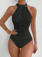 Body Texturizado Frente Única com Gola Alta